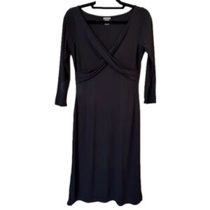 Ann Taylor Women's 6 Charcoal 3/4 Sleeve Pleated V-Neck Sheath Dress